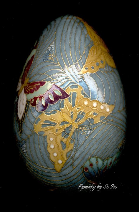 Butterflies Chiyogami Ukrainian Style Easter Egg Pysanky by So Jeo